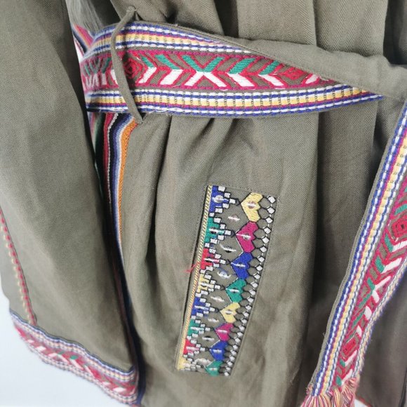 ZARA Green Mirrored Embroidered Tie Waist Boho Ethnic Jacket Small Fits 12 14 - Picture 6 of 9